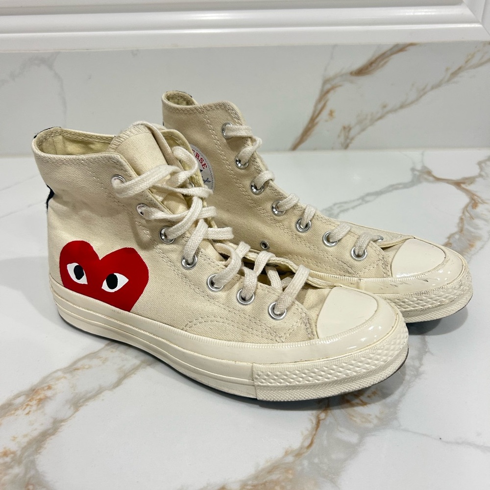 Converse Play Cream High-Tops with Red Heart